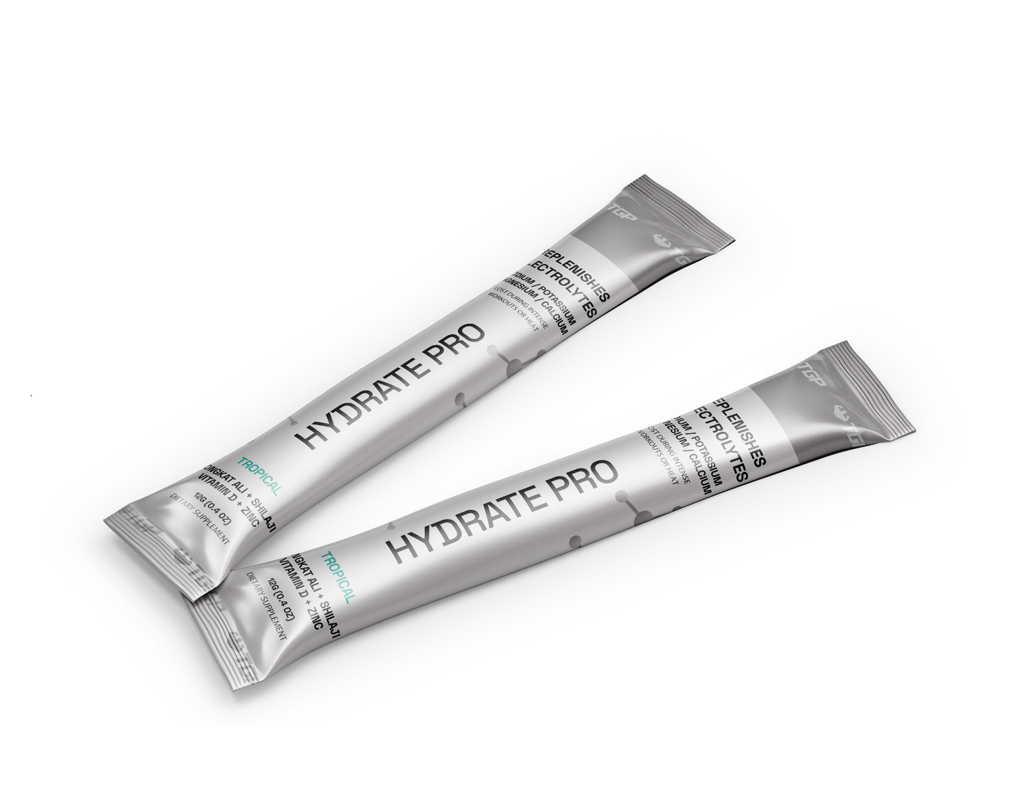 Two 'Hydrate Pro' packets on a white background